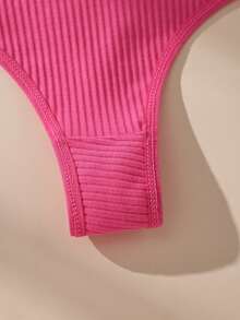 7pcs Contrast Color Ribbed Cotton Thong Panties, Elastic & Comfortable Women's Underwear - Multicolor - View 8