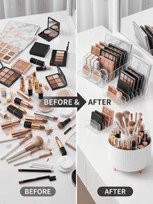 四件套化妆品收纳套装 – 360°旋转化妆品收纳架 + 3个透明亚克力眼影盘和口红架 – 大容量梳妆台收纳，可存放眼影盘、口红、化妆刷和护肤品 – 防尘美观的浴室台面收纳架 - 彩色 - 查看 4