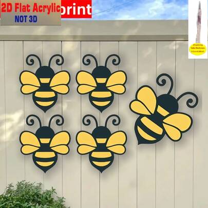 5件套亚克力蜜蜂墙饰，夏季墙面艺术装饰，派对装饰，家居装饰，适用于农舍、客厅、咖啡馆、商店、酒店、海滨别墅、度假屋，乔迁礼物