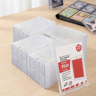 25pcs/10pcs/5pcs Packaging Protective Cover, Magnetic Clip, Hard Plastic Structure, 35pt Thick Clip Protector, Suitable For Baseball And Cards