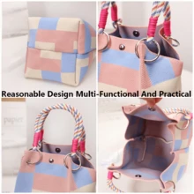 VINCAN Bolso de mano de punto con estampado floral retro 2025, bolso de mano vintage de mujer con bloques de color, hecho de fibra de poliéster, con correa de hombro fija y hebilla de , adecuado para el trabajo, el transporte y el uso diario - Multicolor - Ver 3