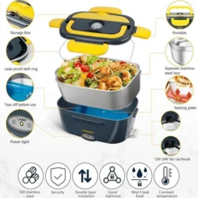 SOKANY Herrfilk Przenośny elektryczny lunchbox do samochodu i domu – szczelna konstrukcja, wyjmowany pojemnik wewnętrzny ze stali nierdzewnej, pojemność 1,5 l, 220 V/12 V, odpowiedni dla kierowców ciężarówek, podgrzewa lunch - Wtyczka UE typ C (220–240 V) - Zobacz 11