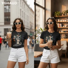 Girls Graphic Tee Warm Weather Short Sleeve Regular Fit Casual Daily Tops - 黑色 - 查看 4