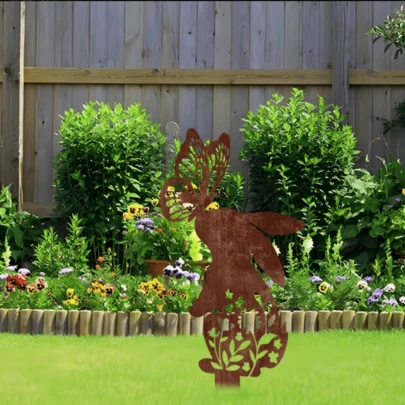 1pc Rustic Rabbit & Butterfly Acrylic Garden Stake - Whimsical Nature-Inspired Outdoor Decor, Suitable For Balcony, Lawn And Patio, With Vibrant Flowers, Perfect For Magical Garden And Patio Decoration, Garden Ornament