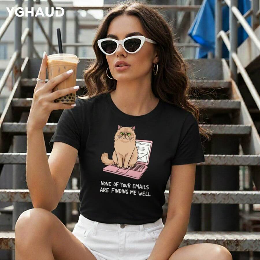 Fashion Women Graphic Tees Vacation Summer Short Sleeve Basic Fit Vacation Outfit - 黑色 - 查看 1