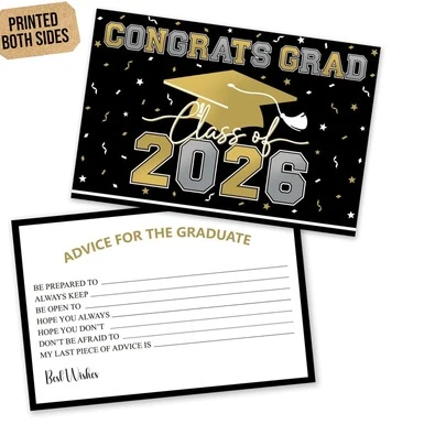 30pcs/10pcs 2026 Graduation Blessing & Advice Cards - Graduation Party Favors, Graduation Decorations, Congratulations Graduation Cards To Cherish Wonderful Memories (Black And Gold)