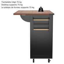 Kitchen Island Table, Dining Cart With Sliding Countertop, Cabinet, Kitchen Cart, Dining Cart With Wood Finish, Three-Drawer, Two-Door Dining Cart, Black - Black - View 3
