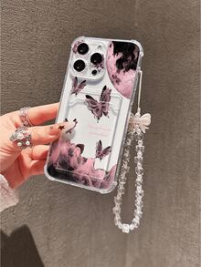 Galaxy Butterfly Pattern Transparent Card Slot Phone Case, TPU Soft Shell With Precise Cutouts, Anti-Fall, Wear-Resistant, Minimalist Printed Protective Cover For IPhone 17/17 Pro/17 Pro Max, 16 XR/7/8, 15 Pro Max, 12 Pro Max, 13 Pro Max, 14 Pro Max, 13, 14, 11, 12, P14, P11, P12, XS, XR, 7/8, P, 7G ES2 - Clear - View 5