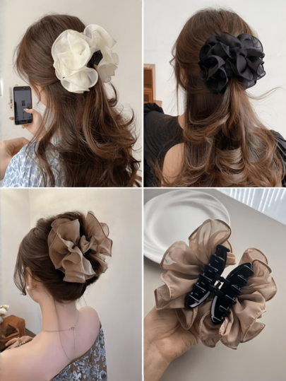1pc Women's Korean Large Floral Niche Design Hair Claw Clip, Big Size Summer Hair Accessory For Thick Hair