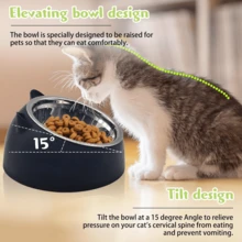 不锈钢猫耳碗，护颈猫碗，倾斜式宠物碗，防溢塑料碗 - 多色 - 查看 3