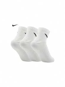 Nike 耐克Logo纯色舒适训练袜3双装，男女通用，白色 - 白色 - 查看 3