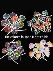 Various DIY Resin Simulated Lollipop Charms - Star, Heart, Round Shapes, Realistic Lollipop Jewelry Pendant Accessories For Bags, Bracelets, Keychains, Decorations - Multicolor - View 8