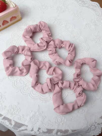 6个/套 女士粉色蓬蓬发圈，发绳，多巴胺色，甜美可爱，森林风格，日常百搭，适合丸子头、马尾辫，旅行、婚礼、派对、情人节等场合。