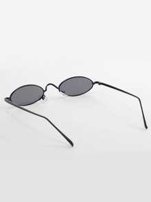 一副男士复古时尚小框眼镜，金属框椭圆形精致时尚眼镜，适合户外海滩佩戴 - 黑色 - 查看 3