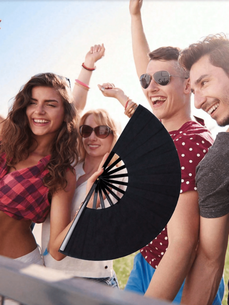 1 件装女士手持折叠扇 - 派对折叠扇 - 大号折叠扇 | 尼龙布复古风布扇，中国功夫太极节舞蹈装饰手持扇，圣诞节礼物，最佳生日礼物 - 彩色 - 查看 5