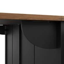 Kitchen Island Table, Dining Cart With Retractable Countertop, Kitchen Cart With Wheels, Cabinet With Two Sliding Doors And Three Drawers, Dining Cart With Wood Grain Finish, Black Cabinet - Black - View 2