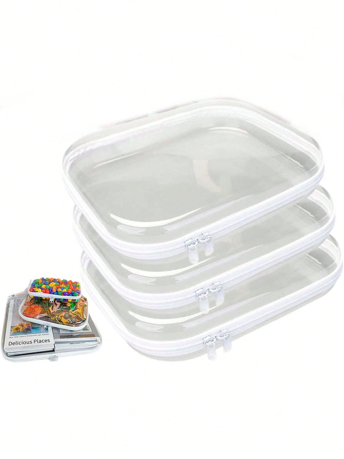 1pc Clear Hard Case Zipper Pouch, Clear Zipper Storage Bags Hard Shell, Waterproof Zippered Hard Pouch Organizer Box, Small Plastic Storage Containers Clear Stackable Drawers Storage Case, PET Travel Storage Bag, Toiletries Cosmetics Divided Zipper Storage Bag Clothes Shoes,Jewelry Storage Box, Multi-Functional Portable Storage Box