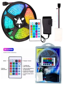 Tira Led Neon Flexible Rgb 5 Metros Manguera Luz,Tira Luz Led Colores De 5m Rgb Con Control 24 Botones,Tira Luz Led 5050 Rgb Con Control Y Fuente Rgb, Tira Led 5 metros - Tipo de Enchufe A USA (110-127V) - Ver 2