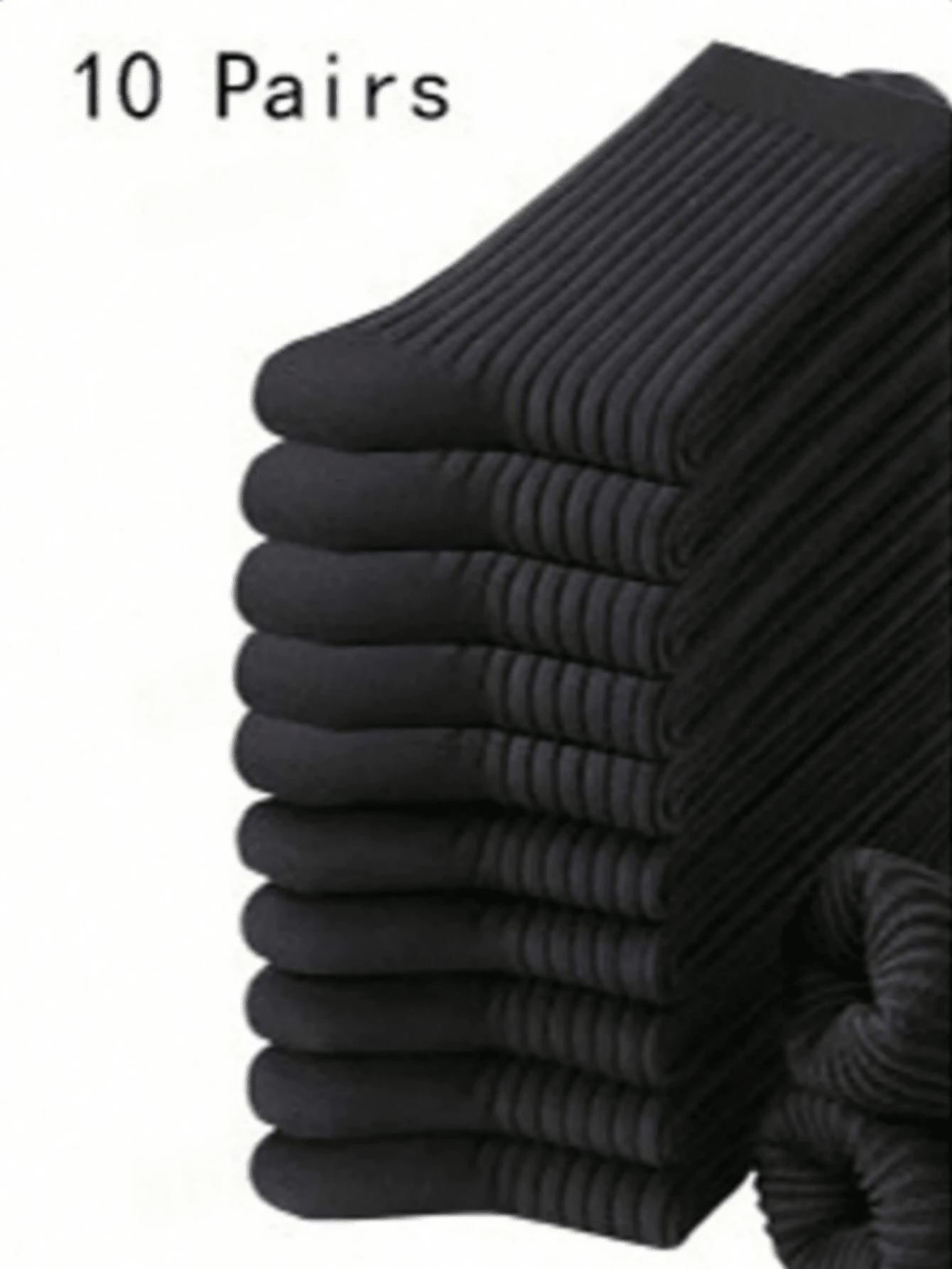 10双装男士黑色经典吸湿透气商务休闲中筒袜,适合日常搭配皮鞋或运动鞋,秋季必备 - 黑色 - 查看 1