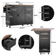 Kitchen Island Table, Dining Cart With Sliding Countertop, Cabinet, Kitchen Cart, Dining Cart With Wood Finish, Three-Drawer, Two-Door Dining Cart, Black - Black - View 5