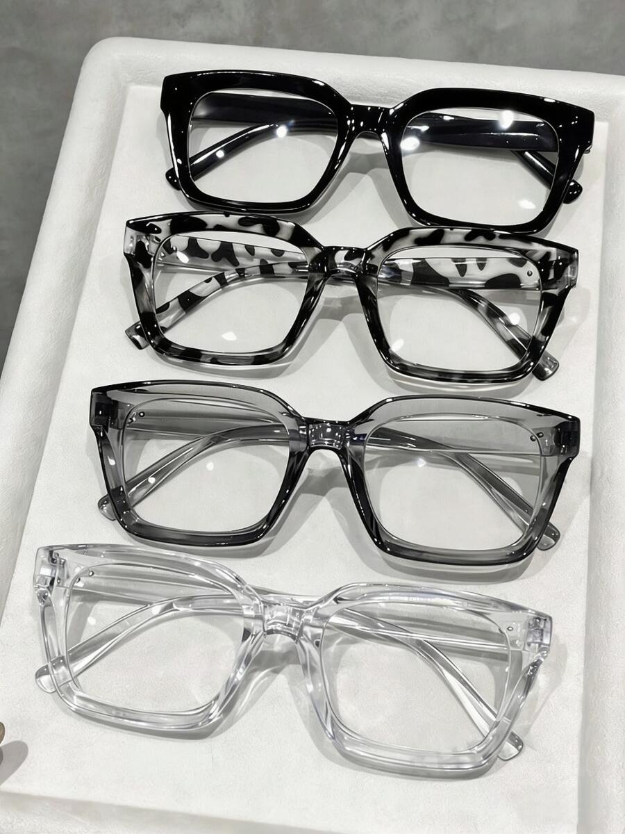 4 件套黑色、透明、灰色和白色玳瑁纹眼镜套装 - 4pcs 黑透明灰白豆花組合 - 查看 1