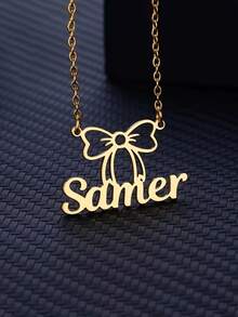1pc Customized Stainless Steel Bowknot Name Necklace, Children's Name Necklace, Gold Name Necklace, Exquisite Name Necklace, Elegant Women's Name Pendant, Valentine's Day, Children's Day Gift, Perfect Gift For Her - Multicolor 7 - View 7