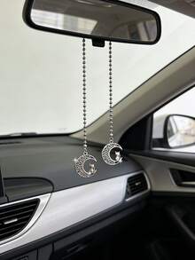 Vintage Hollow Floral Moon Cat Car Pendant, Rearview Mirror Decor, Unisex Car Accessories - A - View 8