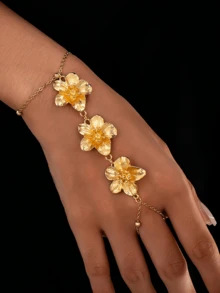 1pc 3-Layer 5-Leaf Clover Flower Gold Tone Knuckle Ring, Metallic Vintage European And American Style, Suitable For Women's Daily And Holiday Wear - Gold - View 3