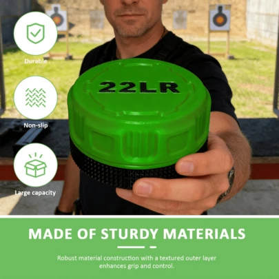 1 hộp đựng đạn mini (dành cho đạn cỡ .22LR) - Hộp đựng đạn nhỏ gọn, bền chắc với nắp vặn, kích thước bỏ túi.