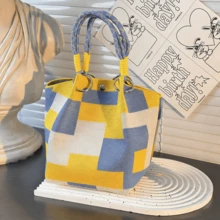 VINCAN Bolso de mano de punto con estampado floral retro 2025, bolso de mano vintage de mujer con bloques de color, hecho de fibra de poliéster, con correa de hombro fija y hebilla de , adecuado para el trabajo, el transporte y el uso diario - Multicolor - Ver 13
