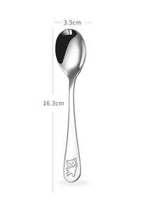 4pcs Customized Text/Logo Children's Tableware Set, Includes Knife, Soup Spoon, Fork, Coffee Spoon, Featuring Cute Bear Logo, Personalized Laser Engraved Text, Stainless Steel Cutlery Set, Customized Birthday/Children's/Student Gift - Silver - View 12