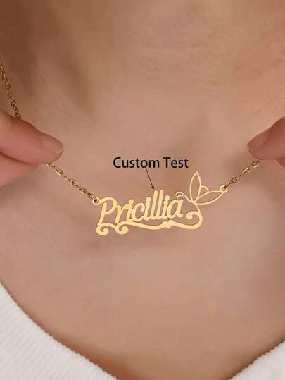Personalized Delicate Butterfly Name Pendant Necklace For Women, Customizable With English Name. The Perfect Gift For Her, Including Birthday, Mother's Day, Christmas, And Valentine's Day Presents.