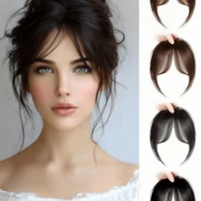 1pc Synthetic Hair Middle Part Bangs Hairpiece, Natural Seamless French Side Bangs - Multicolor - View 1