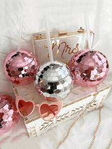 1pc/5pcs Creative Glitter Ball Cup, Single Layer Spherical Straw Cup, Party Disco Fashion Plastic Cup, Suitable For Parties And Holidays - Multicolor - View 4