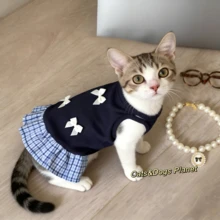 夏季宠物连衣裙，带领结，无袖透气，适合猫咪和小型犬，轻便防掉毛 - 彩色 - 查看 4