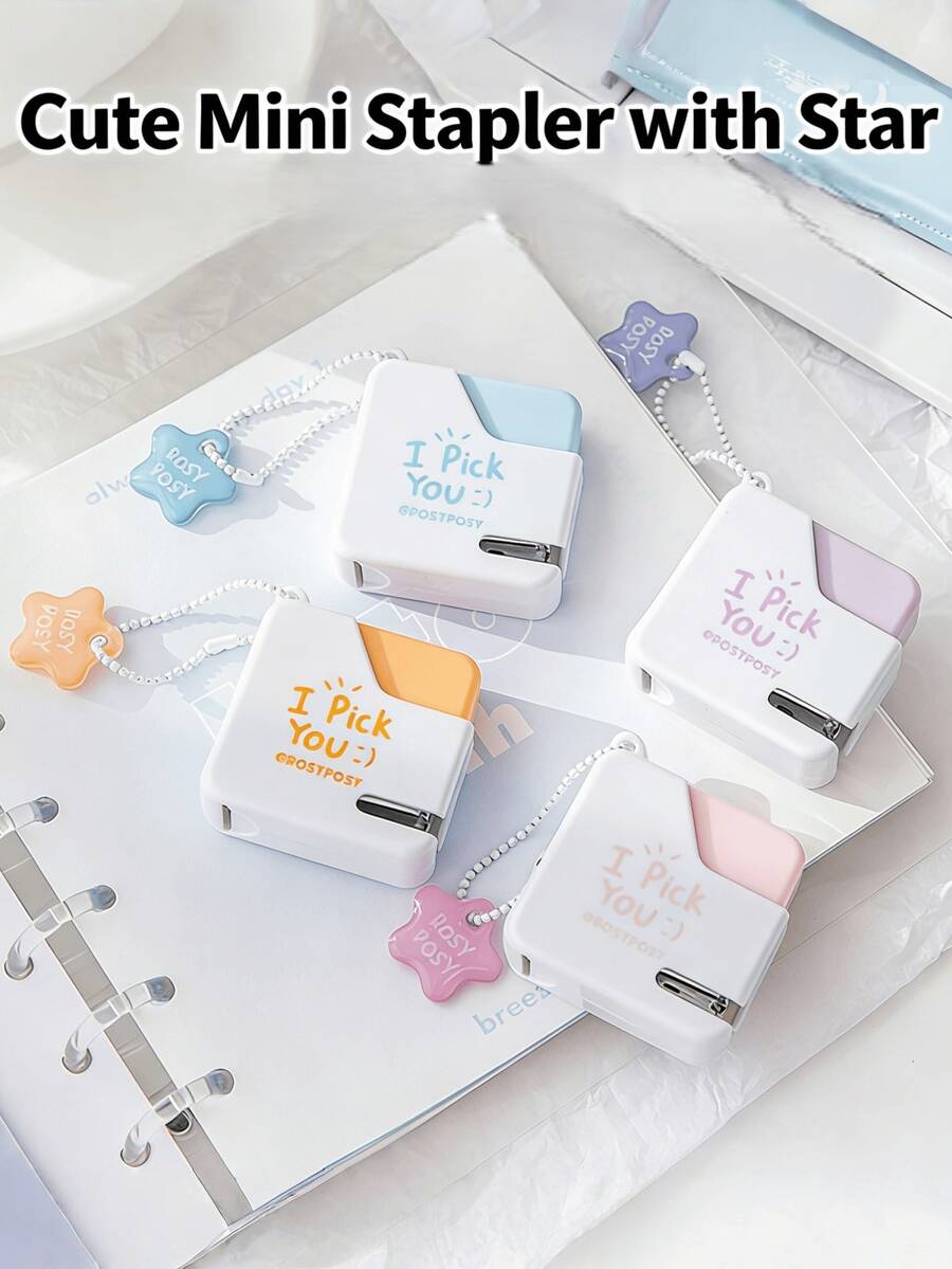 1pc Compact Stapler Pendant, Portable Stapler With 40pcs Staples Included - Solid Color - View 1