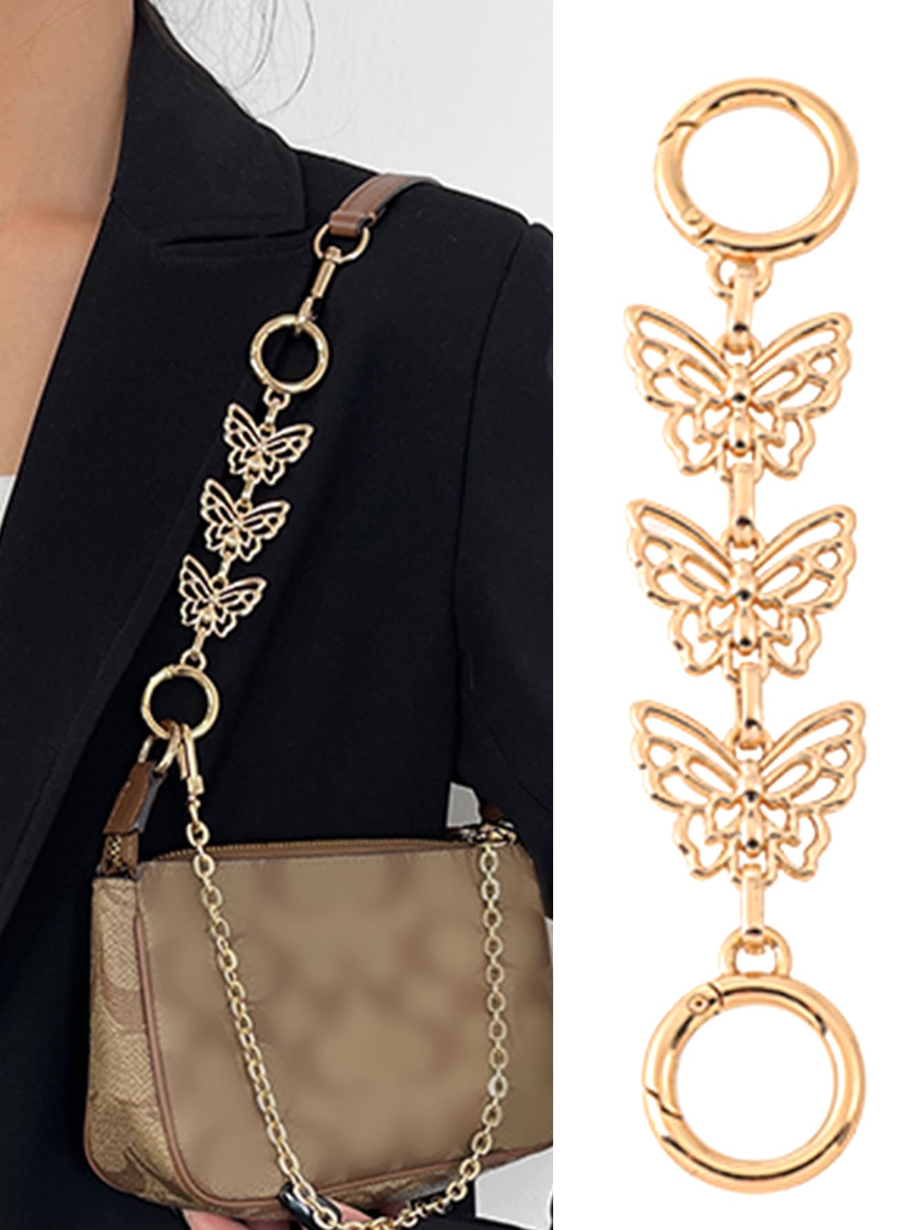 1 chiếc dây nối dài hình bướm bằng hợp kim kẽm, phụ kiện trang trí dây đeo vai cho nữ/bé gái, dây thay thế cho túi xách, hoàn hảo cho quà tặng Giáng sinh, Ngày Valentine, Ngày của Mẹ, Lễ Phục sinh, quà tặng mùa xuân, phụ kiện túi xách dễ thương cho kỳ nghỉ. - Nhiều màu - Xem 1