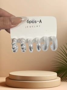 Asymmetrical Teardrop C-Shaped Smooth Floral Earrings Set, & Stylish - Silver - View 2