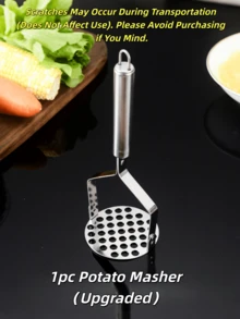 1pc Stainless Steel Potato Masher, Multifunctional Manual Food Masher Tool, Heavy Duty Potato Ricer For Smooth Mashed Potatoes, Food Preparation And Vegetable Mashing, Durable And Practical Kitchen Gadget And Essential Cooking Utensil - Silver - View 14