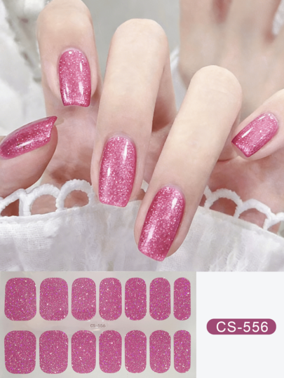 Coral Pink No-Bake Gel Nail Sticker Nail Oil Film Waterproof Nail Sticker Sticker Solid Color Green Onion Powder Jump Color Gradient Full Sticker