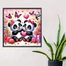 1件套全新心形熊猫钻石画套装，5D圆形水晶钻石马赛克DIY工艺品，适合制作手工礼物，装饰客厅、卧室，热门商品，父亲节、母亲节、婚礼、五一劳动节、复活节、圣诞节、情人节等节日适用，无框 - 查看 10