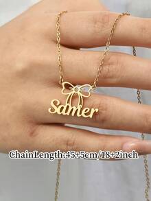 1pc Customized Stainless Steel Bowknot Name Necklace, Children's Name Necklace, Gold Name Necklace, Exquisite Name Necklace, Elegant Women's Name Pendant, Valentine's Day, Children's Day Gift, Perfect Gift For Her - Multicolor 7 - View 6