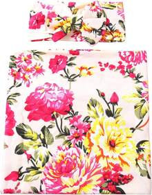 Receiving Blanket Headband Set Flower Print Baby Swaddle Blankets - Beige - View 3