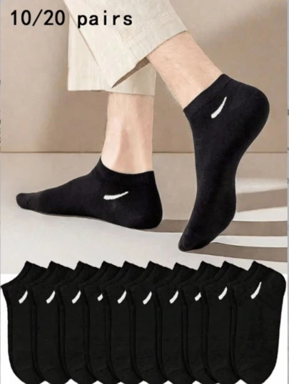 10 Pairs/20 Pairs Unisex Black Casual Sports Short Socks, Minimalist Socks For All Seasons