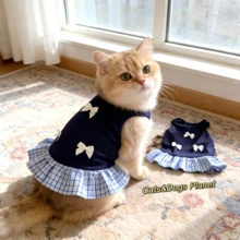 夏季宠物连衣裙，带领结，无袖透气，适合猫咪和小型犬，轻便防掉毛 - 彩色 - 查看 6