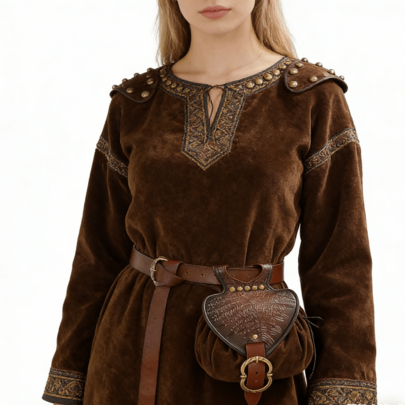 1pc Leaf Pattern Medieval Viking Style Vintage Drawstring PU Leather Waist Bag, For Cosplay, Role-Playing Games, Renaissance Fairs, Halloween Costumes And Daily Retro Outfits