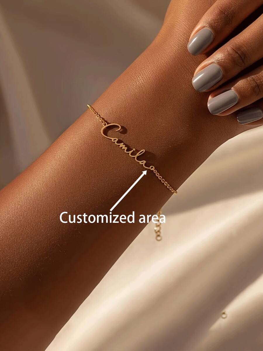 Custom-Made Laser-Cut Name Bracelets, Stainless Steel Name Bracelets, Exquisite, Simple And Bracelet Accessories, Jewelry Gifts, Personalized Jewelry, Suitable For Everyday Wear, Holidays, Parties, Birthday Gifts. - Multicolor - View 1