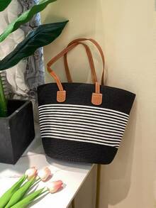 1 Straw Hat + 1 Straw Bag - Black - View 3