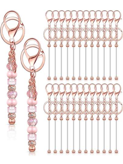 24pcs Beaded Keychain Accessories, Suitable For Keychain Making, Unisex, DIY Craft, Multi-Color Options (Gold)