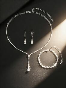 Easter Party Elegant Water Drop Pendant Necklace, Earrings, Bracelet 3 Pieces Set, Versatile Sophisticated Jewelry For Daily Wear - White - View 1